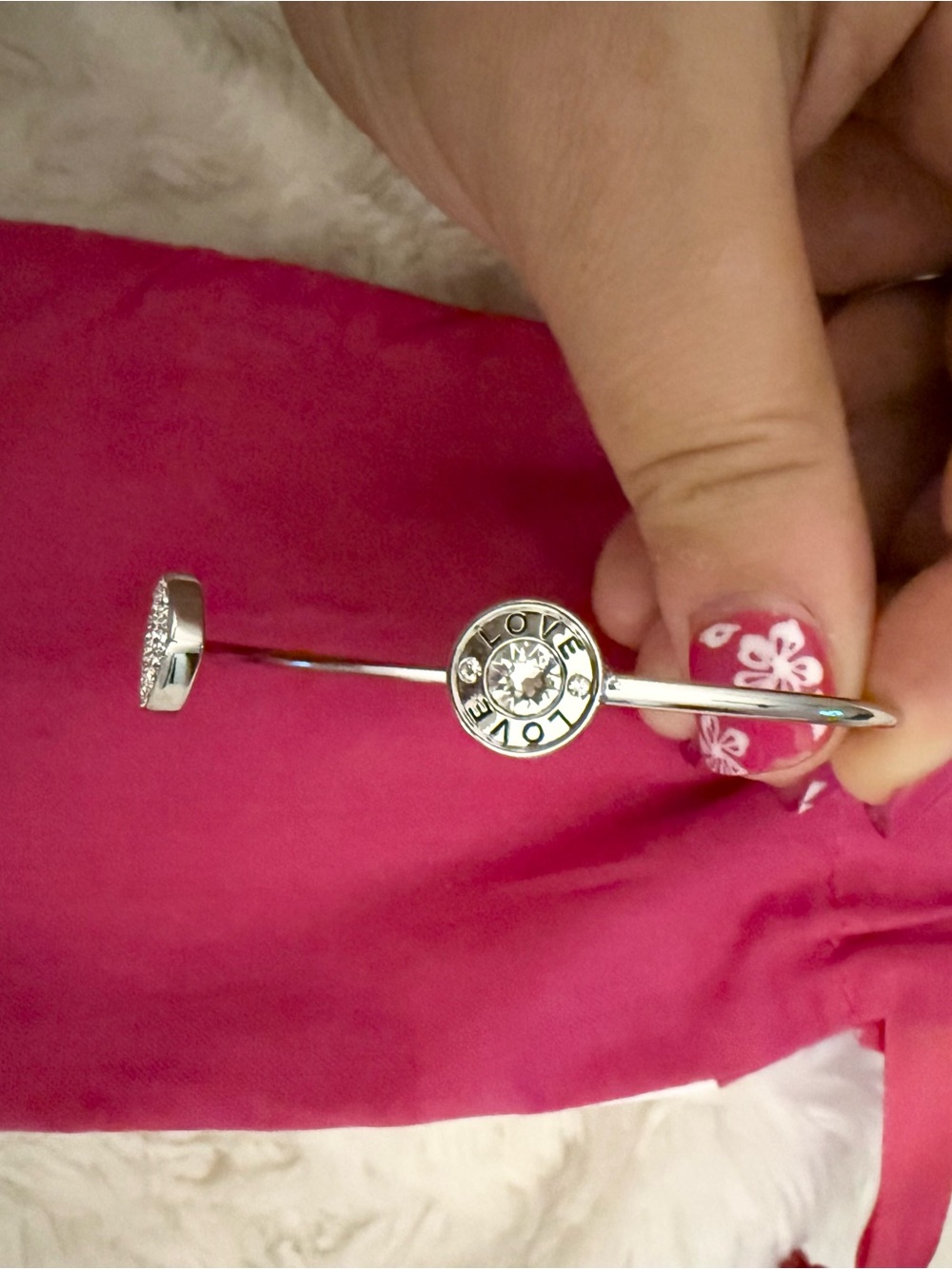Origami Owl 'LOVE' Crystal Heart Open Cuff Bracelet with accents - Picture 4 of 5